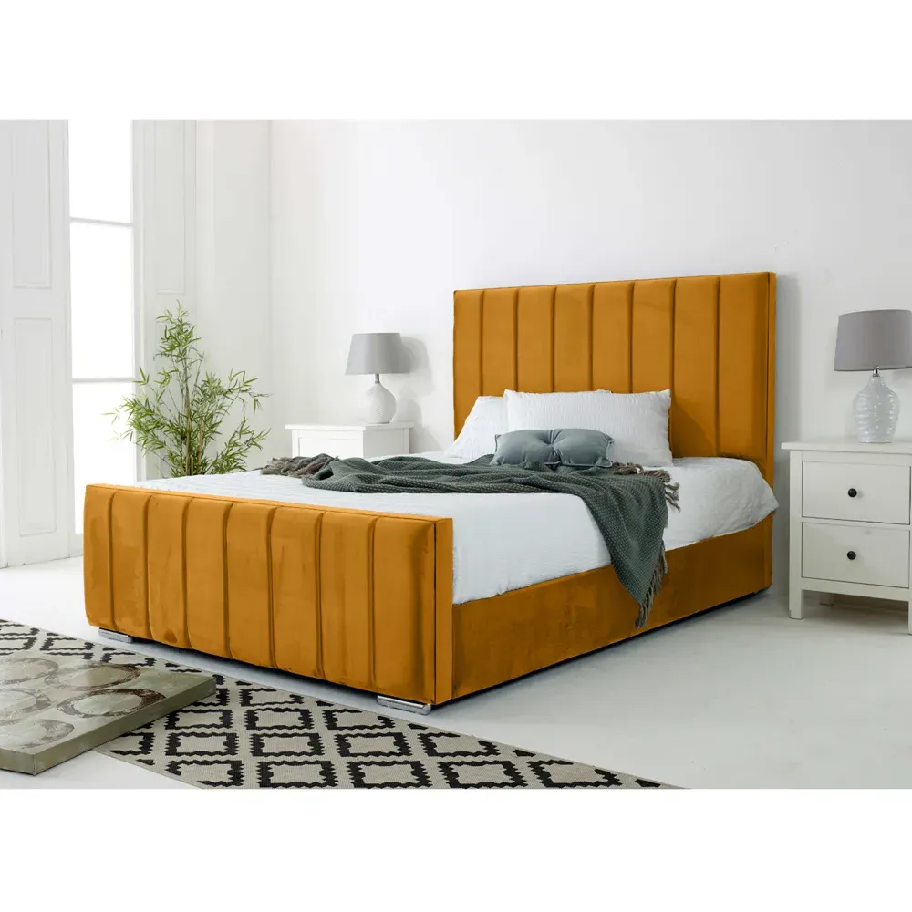 Coraline Single Bed Frame - Orange, Velvet