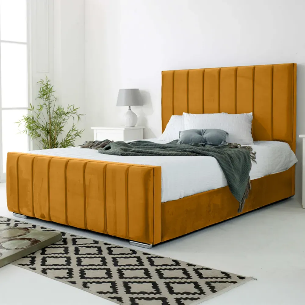 Coraline Single Bed Frame - Orange, Velvet