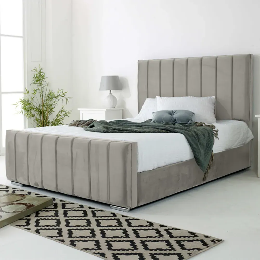 Coraline Single Bed Frame - Silver, Velvet