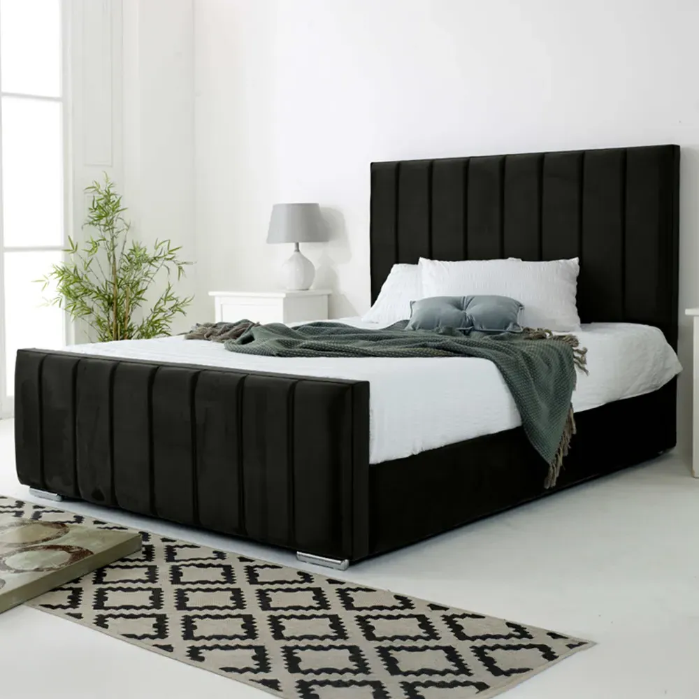 Coraline Small Double Bed Frame - Black, Velvet