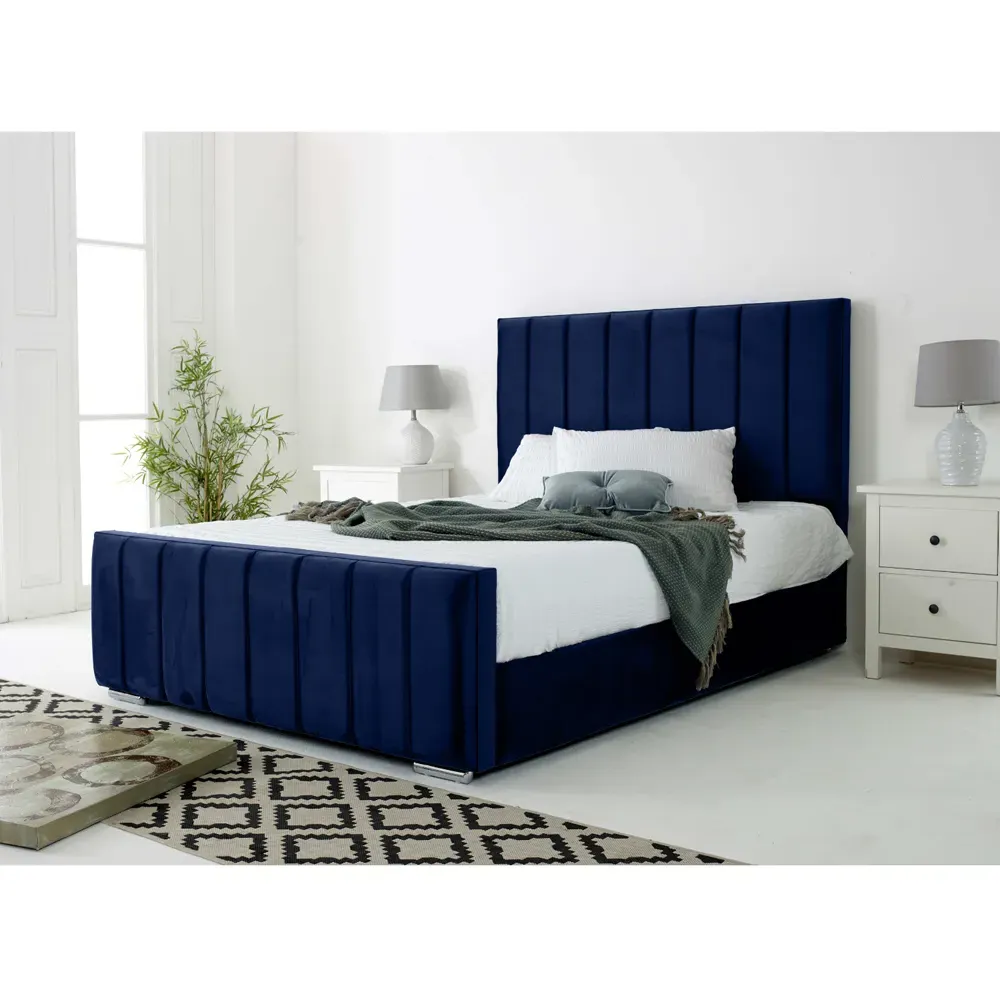 Coraline Small Double Bed Frame - Blue, Velvet