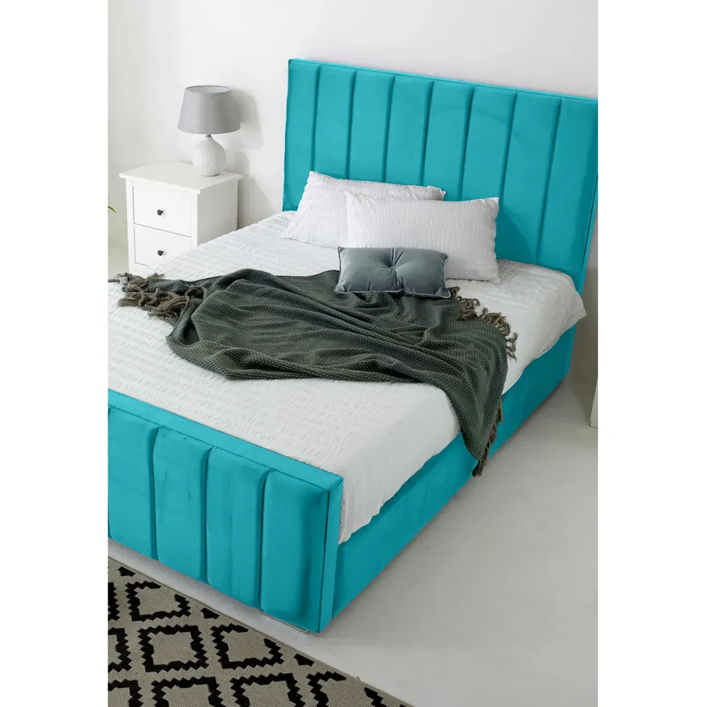 Coraline Small Double Bed Frame - Blue, Velvet