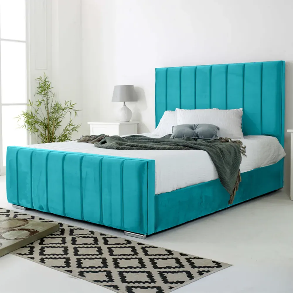 Coraline Small Double Bed Frame - Blue, Velvet
