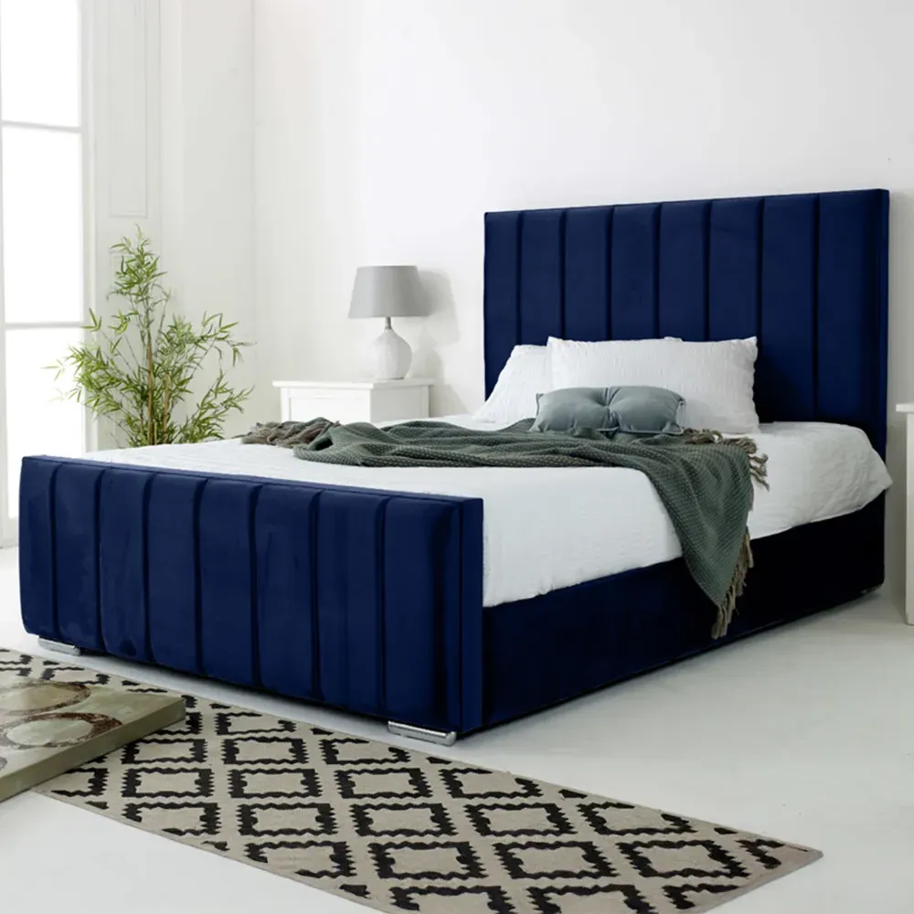 Coraline Small Double Bed Frame - Blue, Velvet