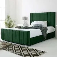 Coraline Small Double Bed Frame - Green, Velvet