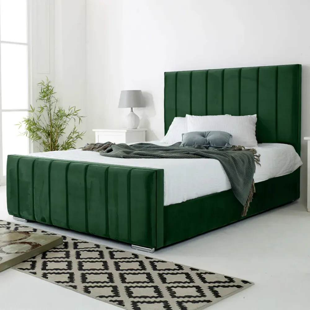 Coraline Small Double Bed Frame - Green, Velvet