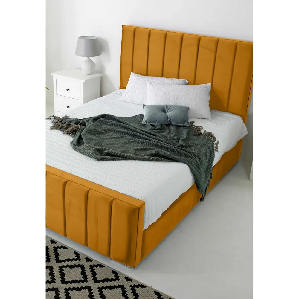 Coraline Small Double Bed Frame - Orange, Velvet