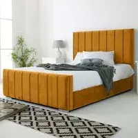 Coraline Small Double Bed Frame - Orange, Velvet