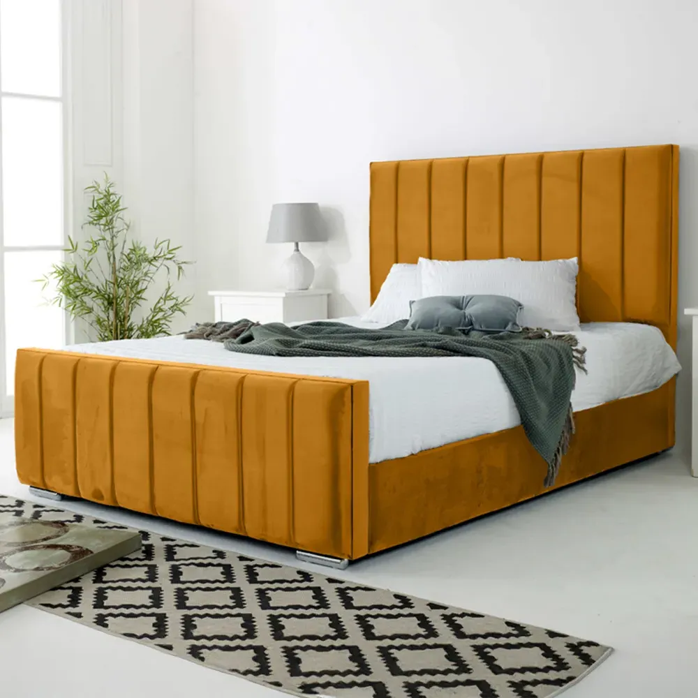 Coraline Small Double Bed Frame - Orange, Velvet