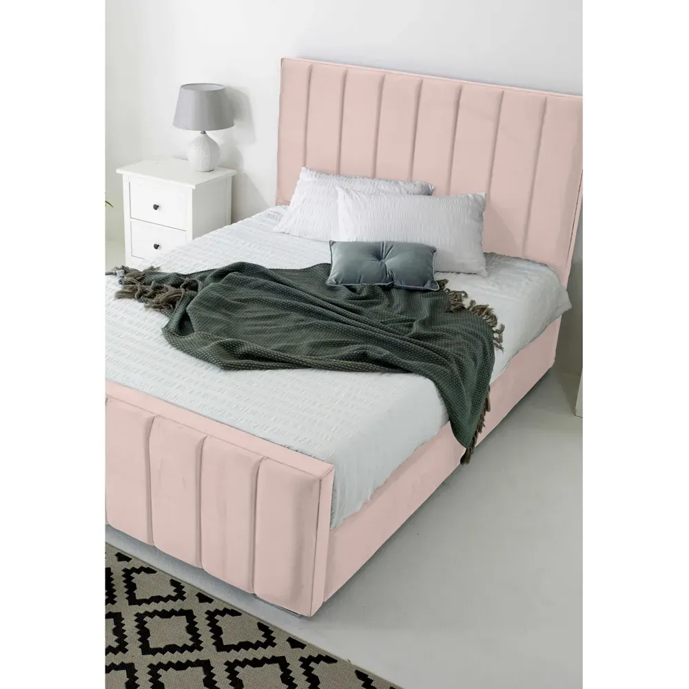 Coraline Small Double Bed Frame - Pink, Velvet