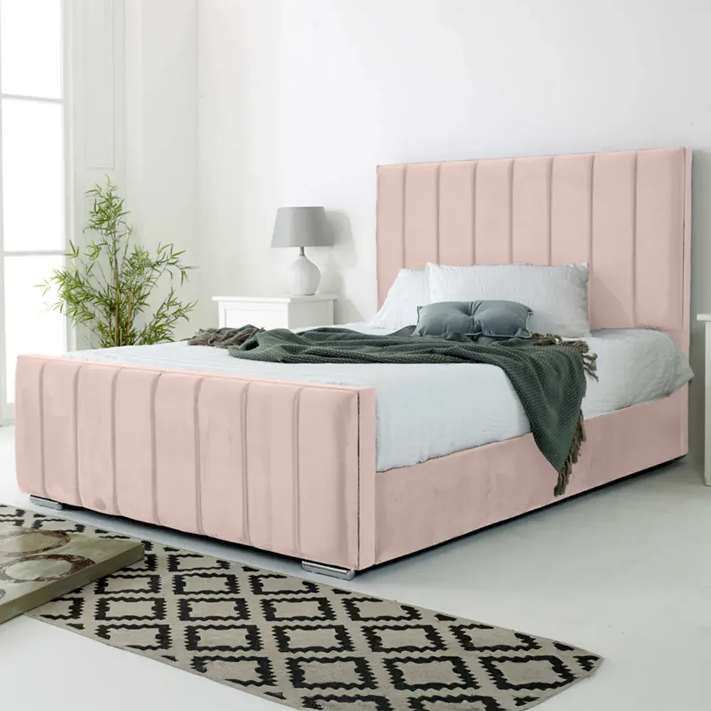 Coraline Small Double Bed Frame - Pink, Velvet