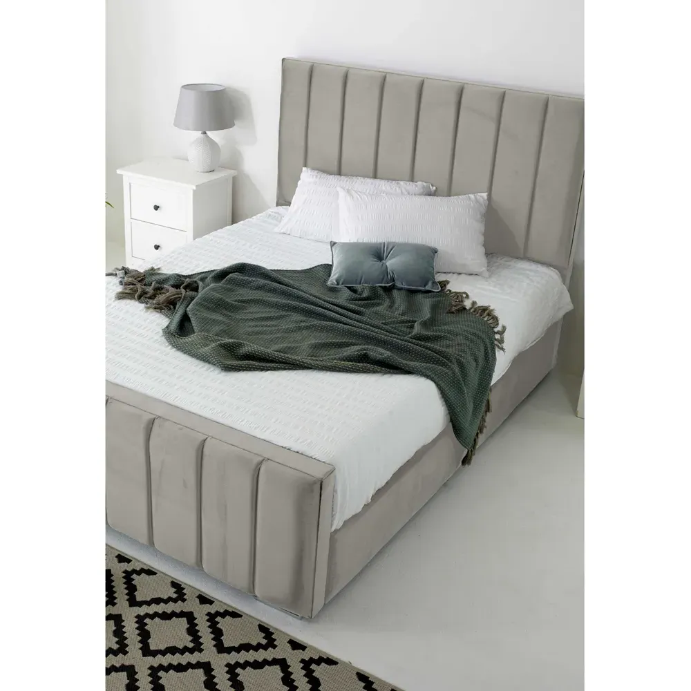 Coraline Small Double Bed Frame - Silver, Velvet
