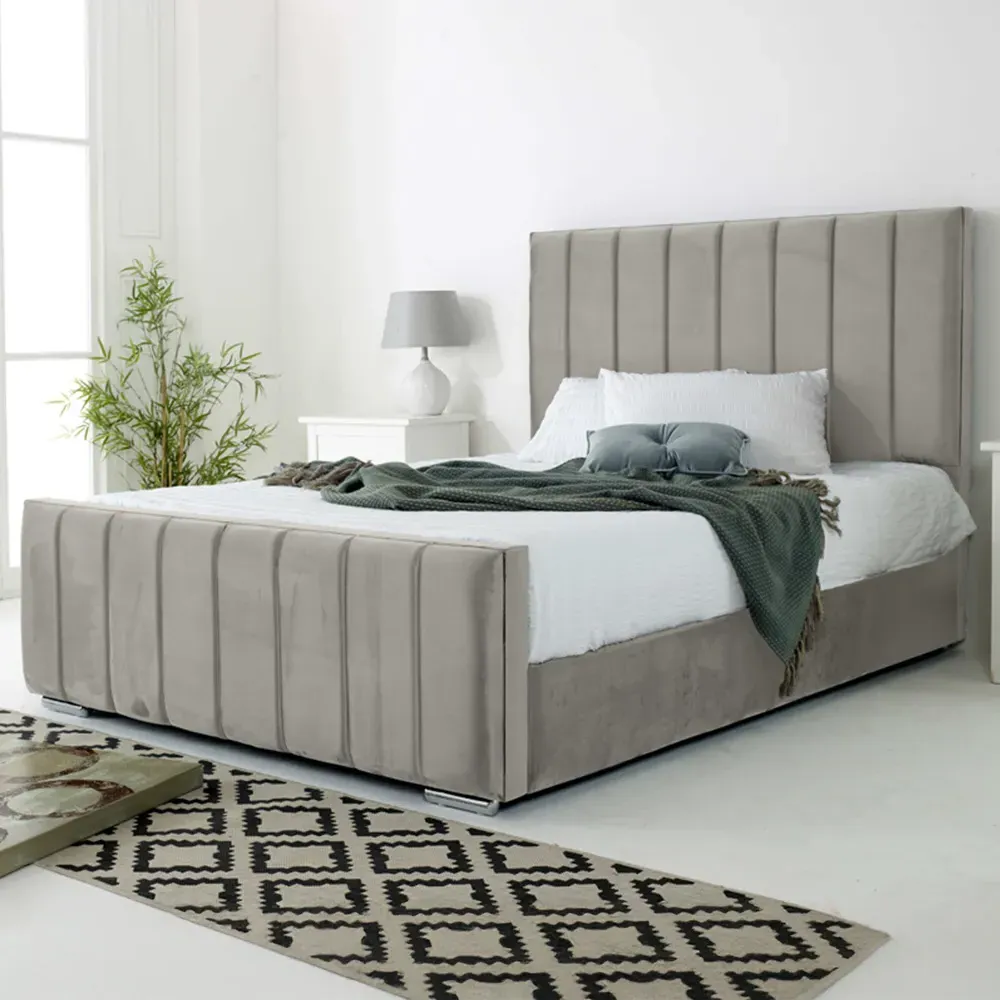 Coraline Small Double Bed Frame - Silver, Velvet