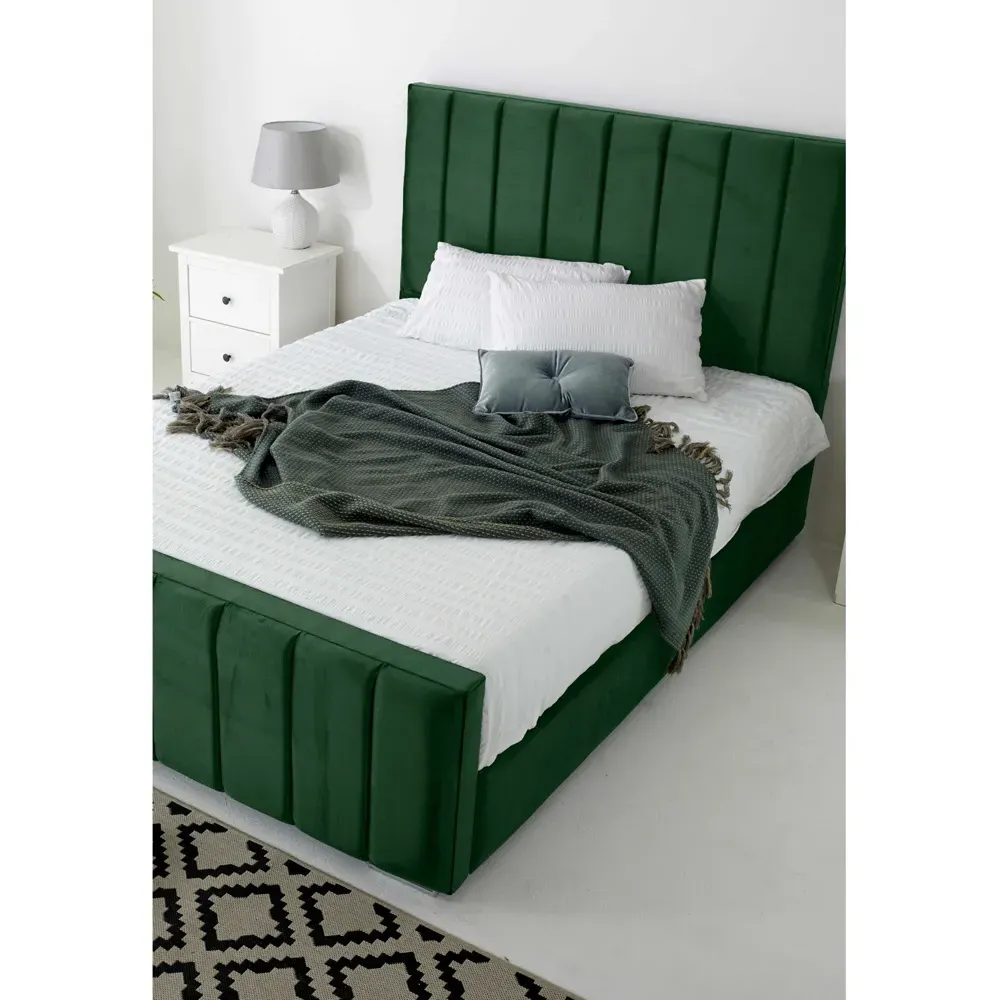 Coraline Super King Size Bed Frame - Green, Velvet