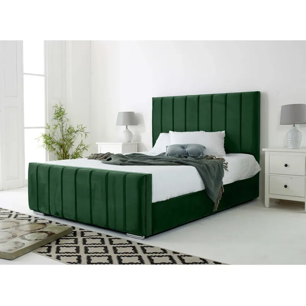 Coraline Super King Size Bed Frame - Green, Velvet