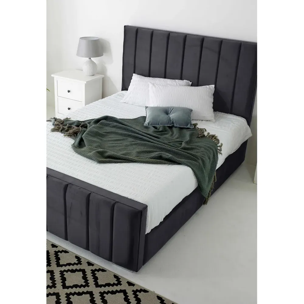 Coraline Super King Size Bed Frame - Grey, Velvet