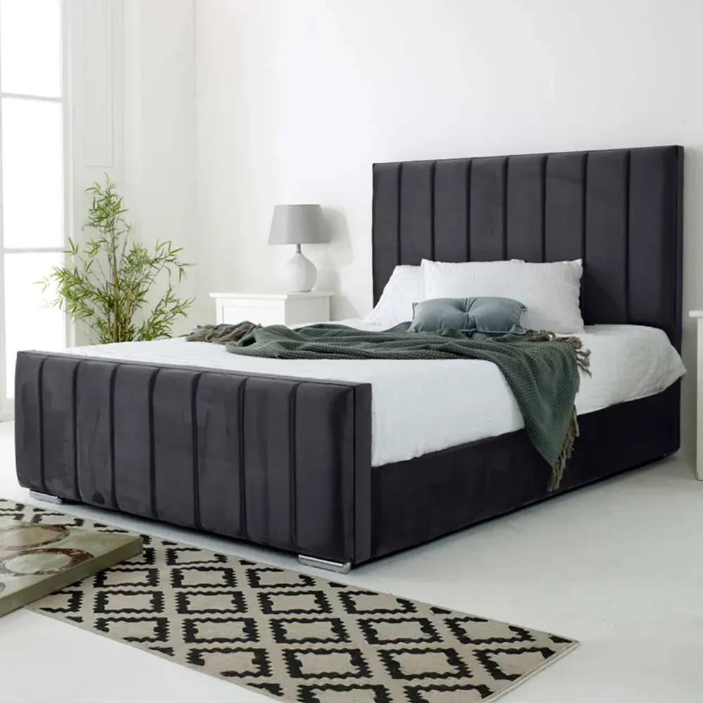 Coraline Super King Size Bed Frame - Grey, Velvet