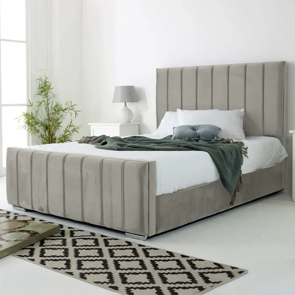 Coraline Super King Size Bed Frame - Silver, Velvet