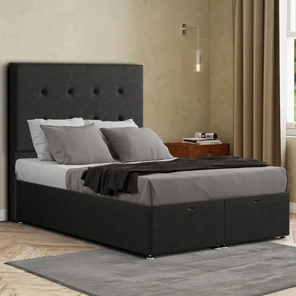 Darlington Double Ottoman Bed with Storage - Black, Linen