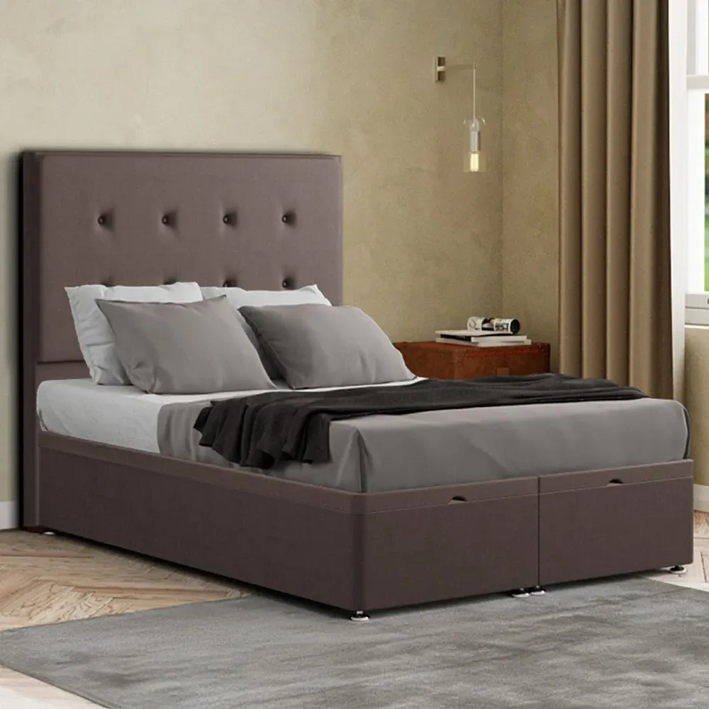 Darlington Double Ottoman Bed with Storage - Grey, Malham Weave