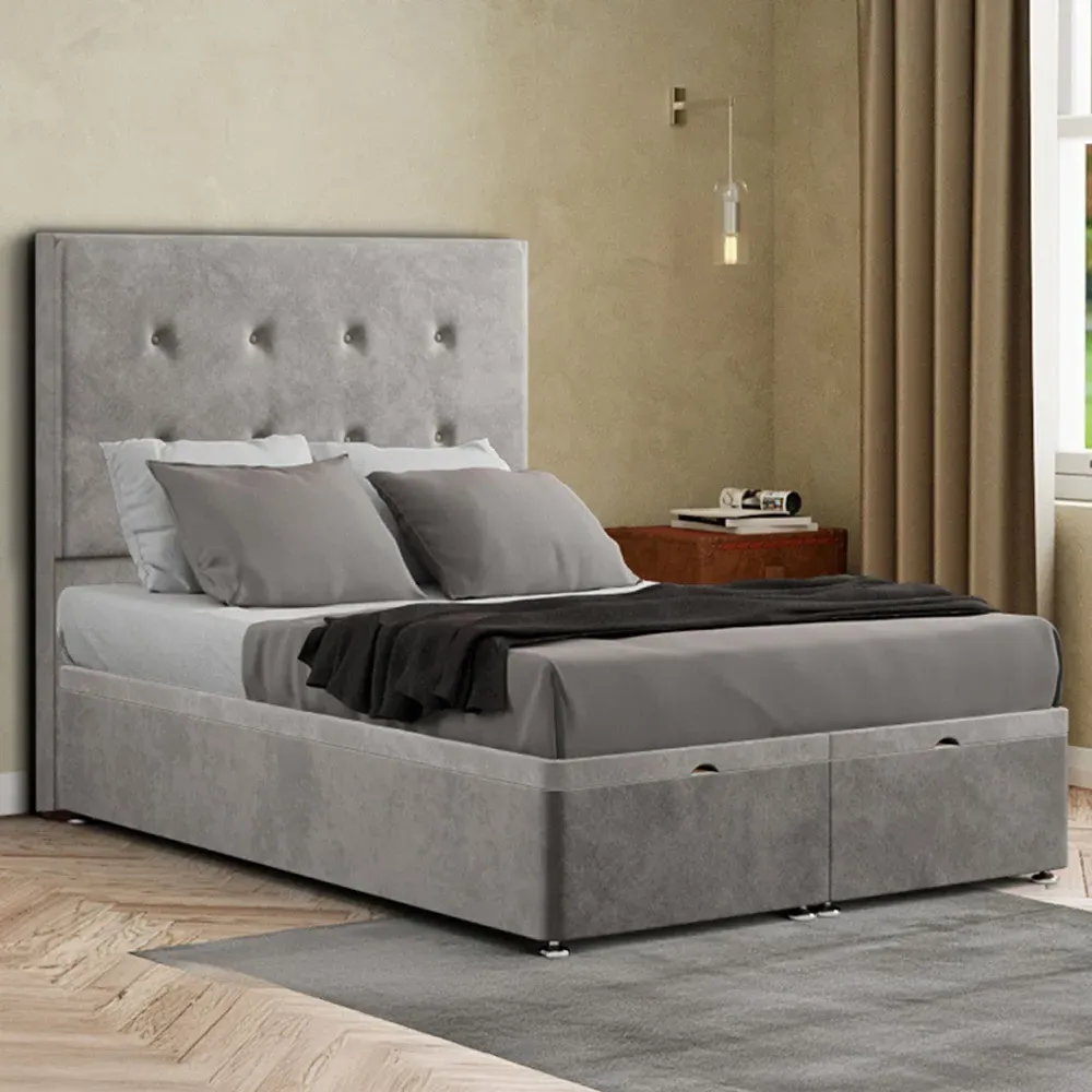 Darlington Double Ottoman Bed with Storage - Silver, Plush
