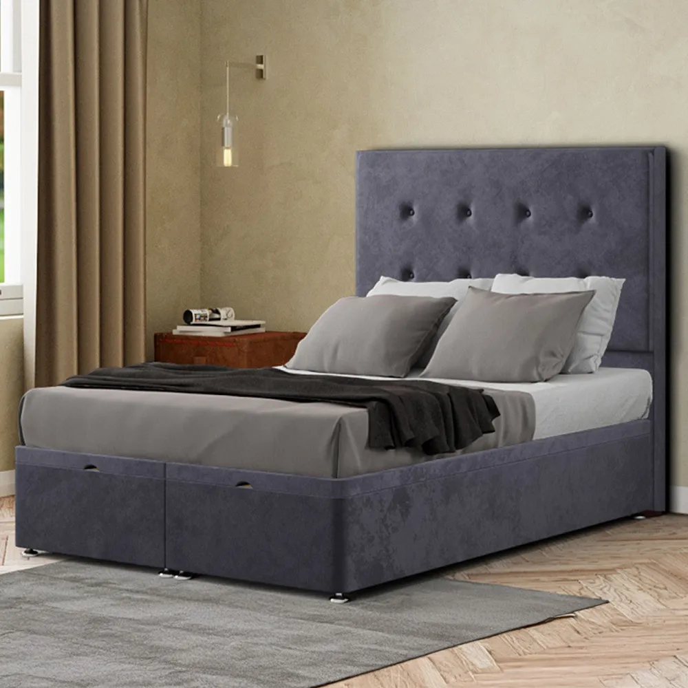 Darlington Double Ottoman Bed with Storage - Steel, Plush