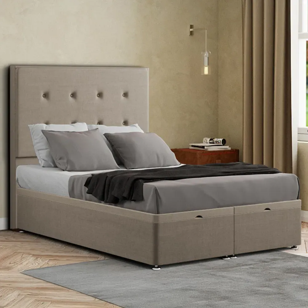 Darlington King Size Ottoman Bed with Storage - Beige, Linen