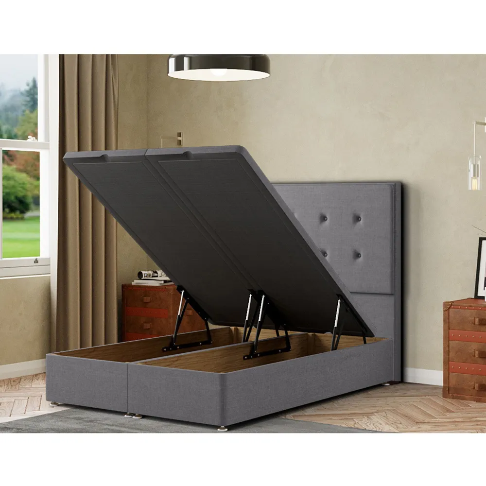 Darlington King Size Ottoman Bed with Storage - Grey, Linen