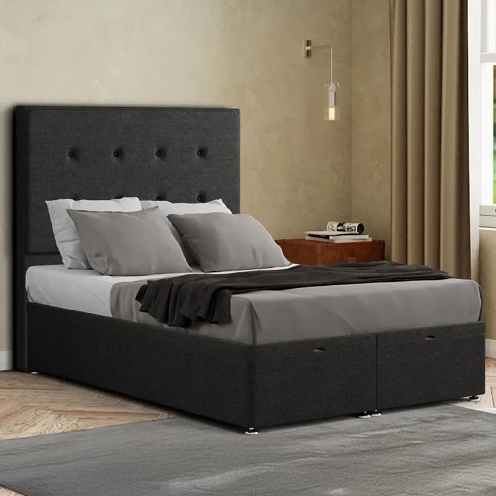 Darlington Single Ottoman Bed with Storage - Black, Linen image