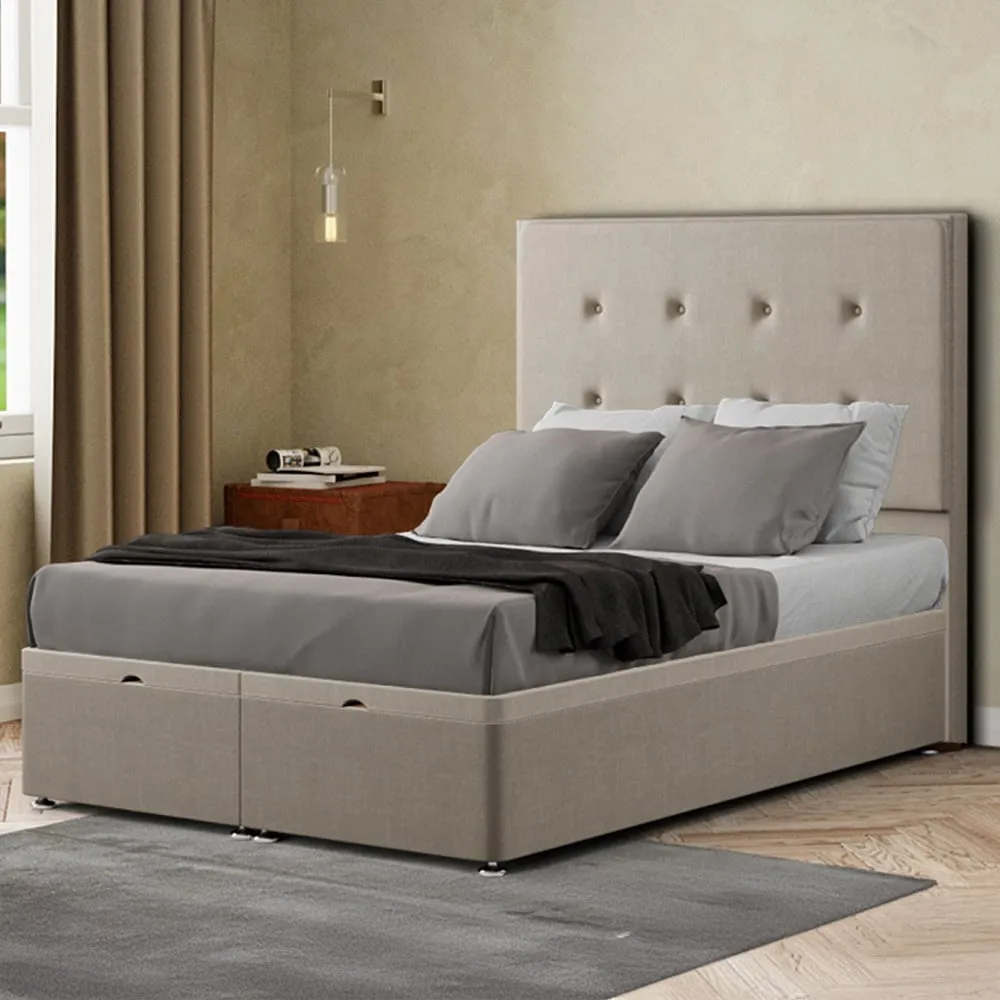 Darlington Single Ottoman Bed with Storage - Cream, Malham Weave
