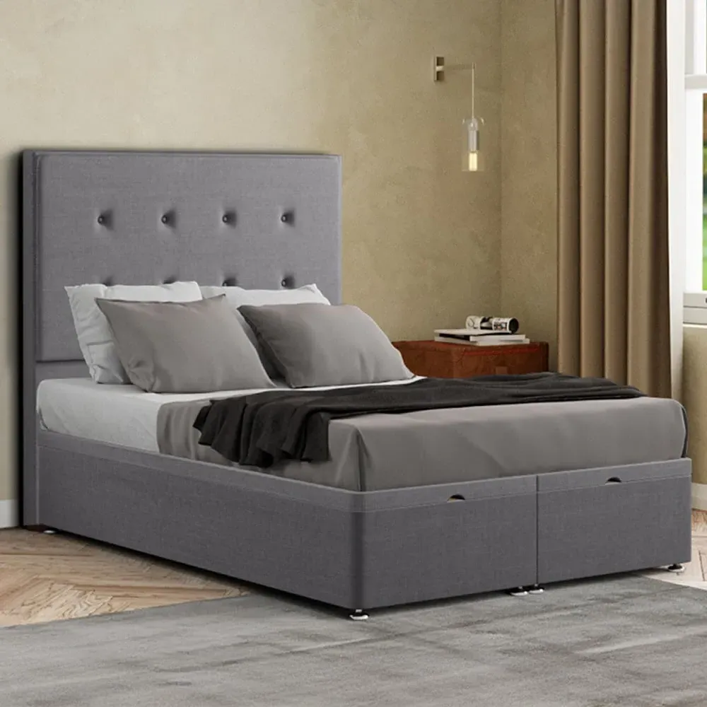 Darlington Single Ottoman Bed with Storage - Grey, Linen