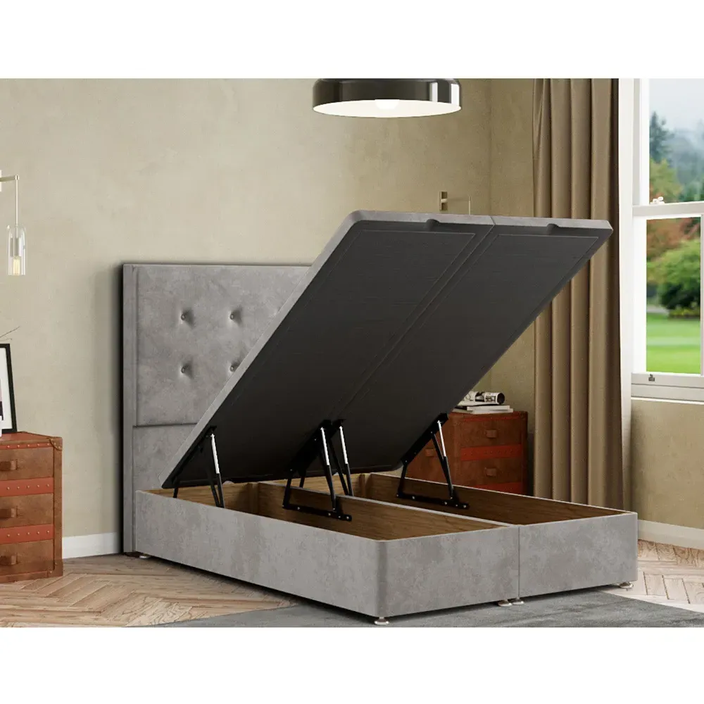 Darlington Single Ottoman Bed with Storage - Silver, Plush