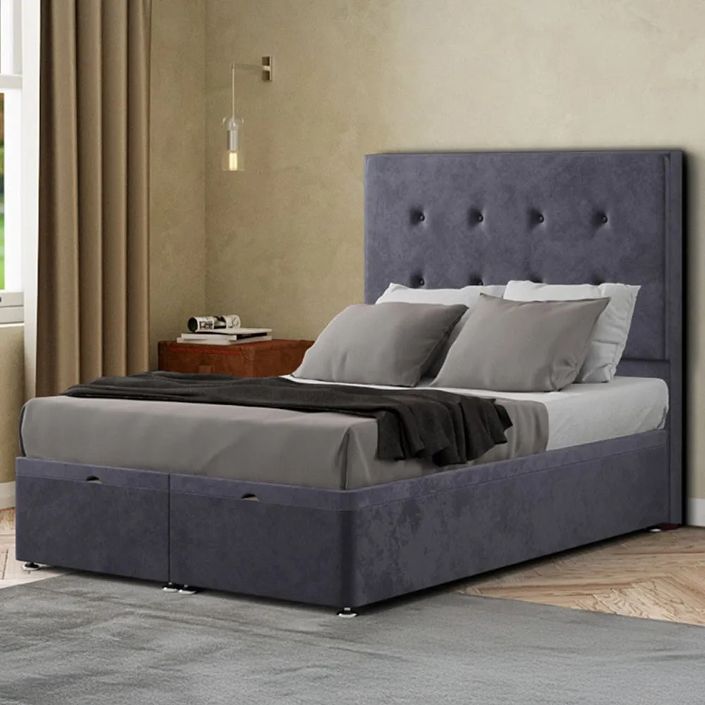 Darlington Single Ottoman Bed with Storage - Steel, Plush