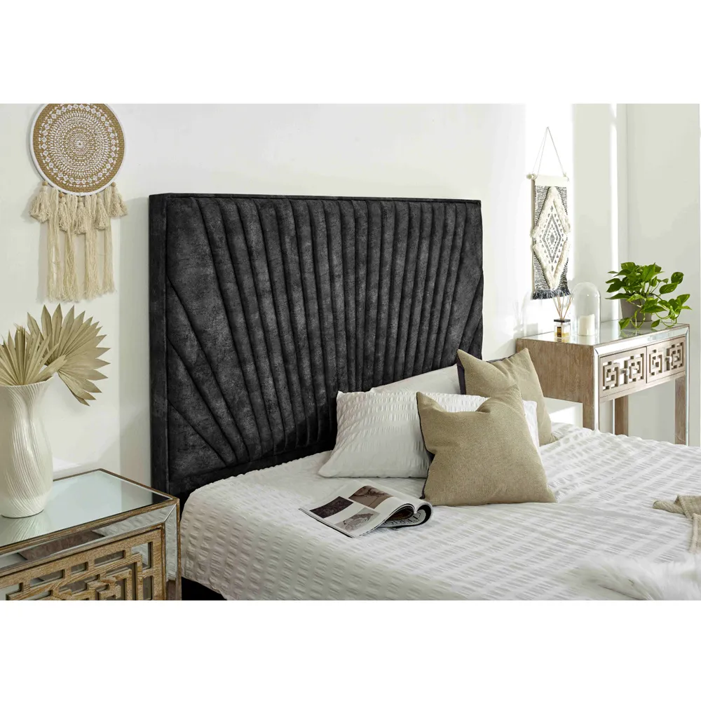 Dawn Double Bed Frame with Headboard - Grey, Marble Fabric