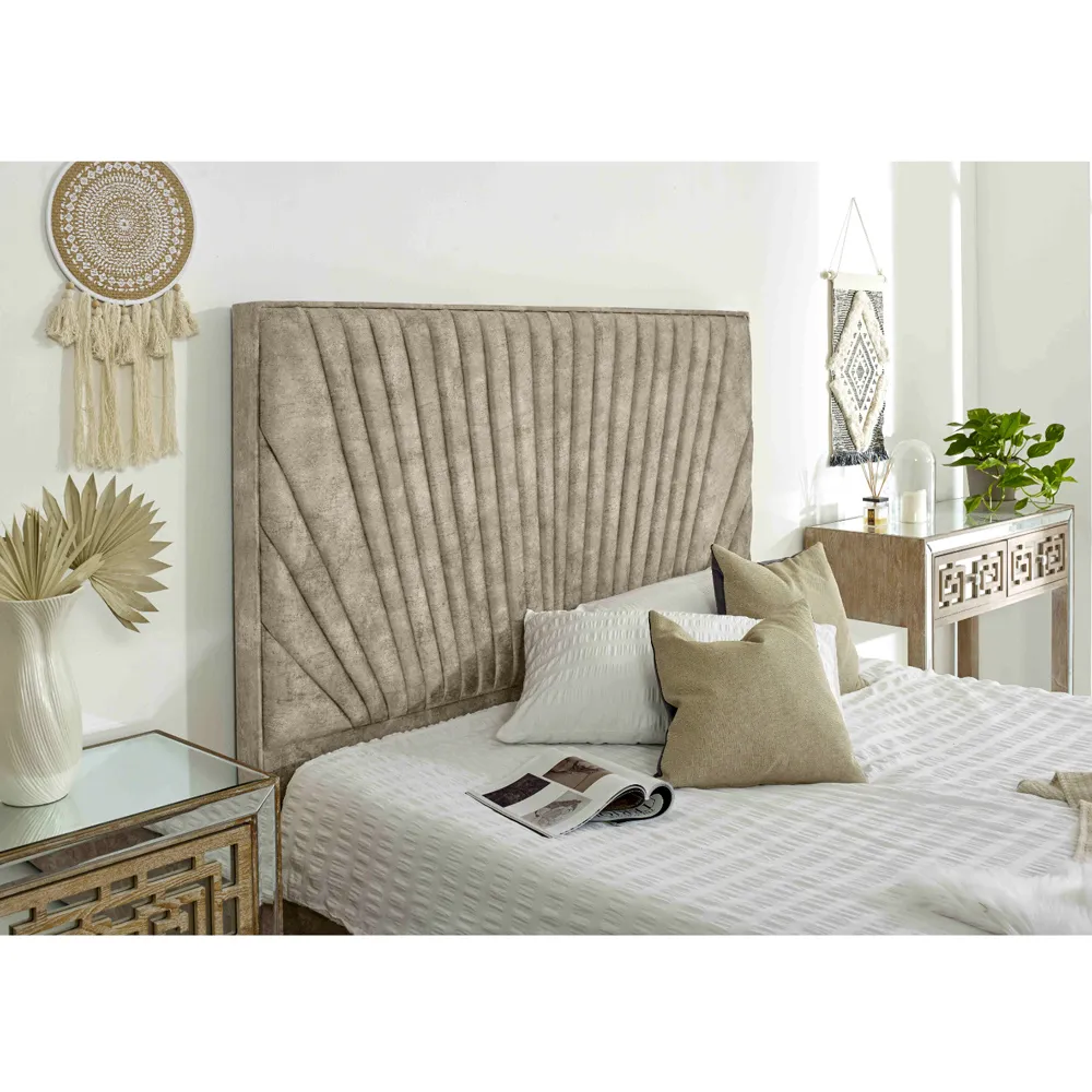 Dawn Double Bed Frame with Headboard - Oatmeal, Marble Fabric