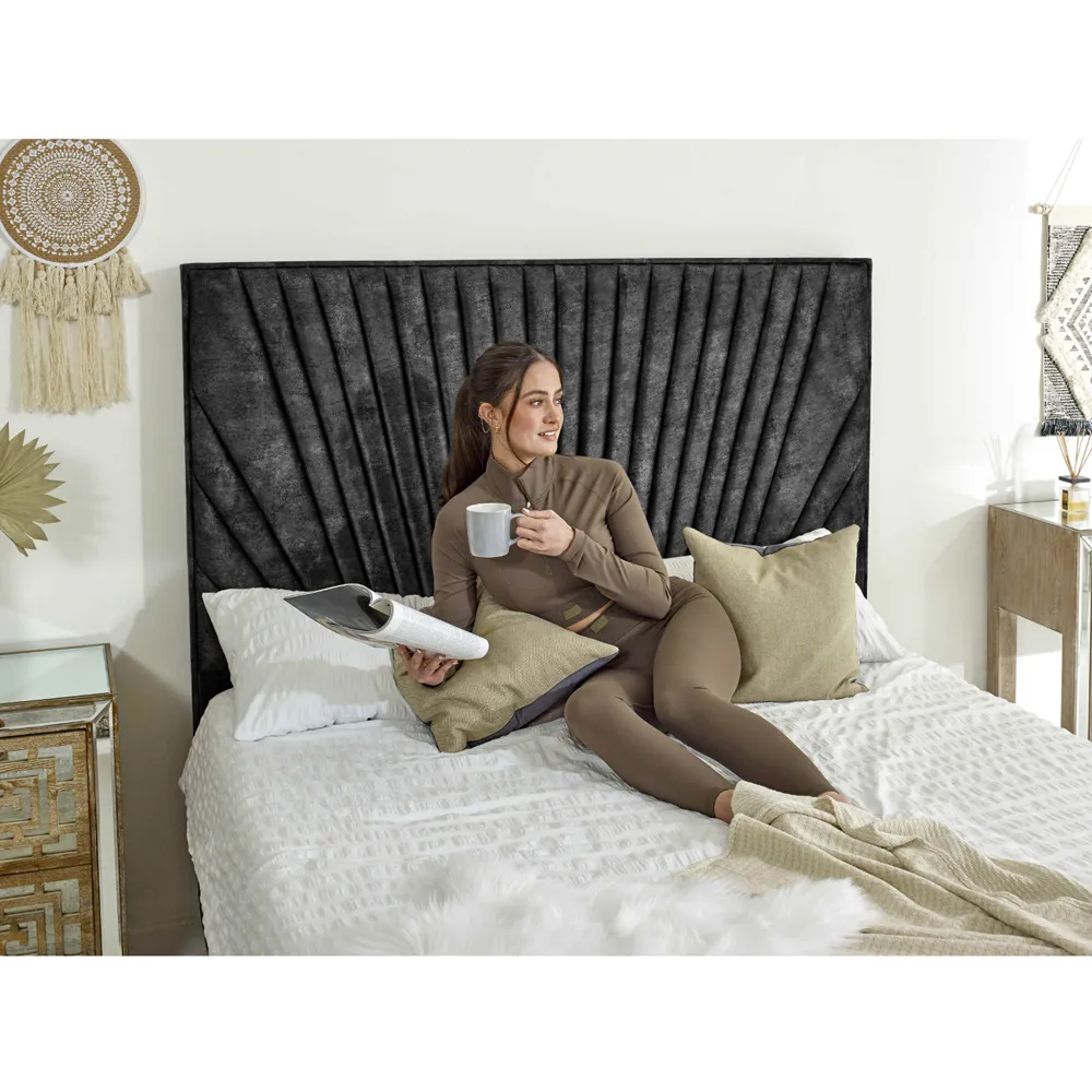 Dawn Single Bed Frame with Headboard - Grey, Marble Fabric