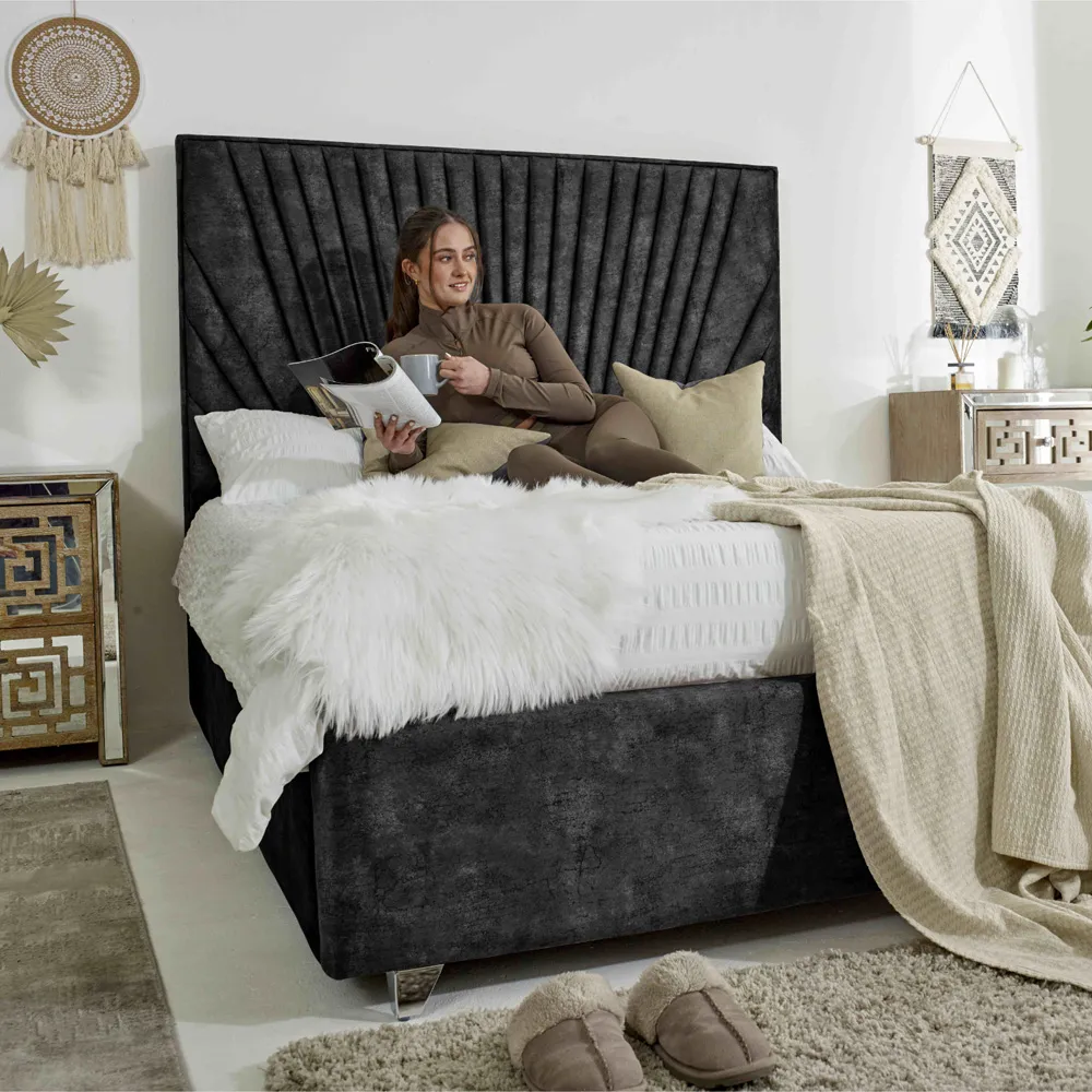 Dawn Single Bed Frame with Headboard - Grey, Marble Fabric