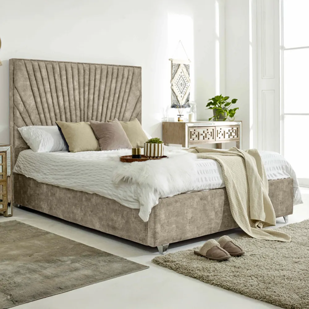 Dawn Small Double Bed Frame with Headboard - Oatmeal, Marble Fabric