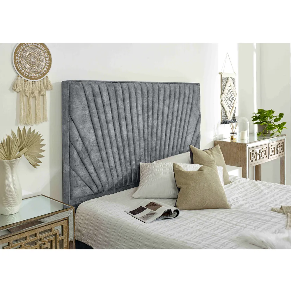Dawn Small Double Bed Frame with Headboard - Silver, Marble Fabric