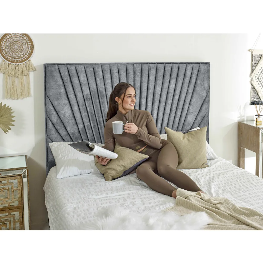 Dawn Small Double Bed Frame with Headboard - Silver, Marble Fabric