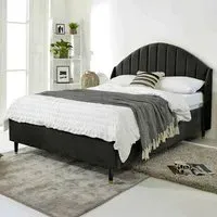 Elysium Double Bed Frame with Curved Winged Headboard - Black, Velvet