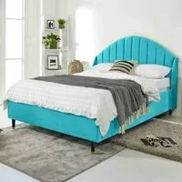 Elysium Double Bed Frame with Curved Winged Headboard - Blue, Velvet