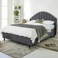 Elysium King Size Bed Frame with Curved Headboard - Grey, Velvet