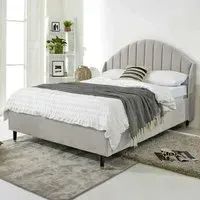 Elysium King Size Bed Frame with Curved Headboard - Silver, Velvet