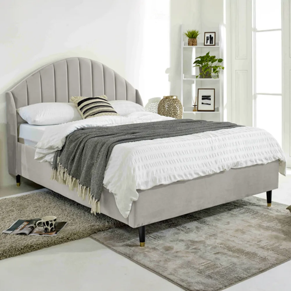 Elysium King Size Bed Frame with Curved Headboard - Silver, Velvet