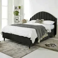 Elysium King Size Bed Frame with Curved Winged Headboard - Black, Velvet