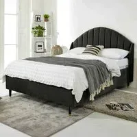 Elysium Single Bed Frame with Curved Winged Headboard - Black, Velvet