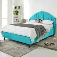 Elysium Single Bed Frame with Curved Winged Headboard - Blue, Velvet