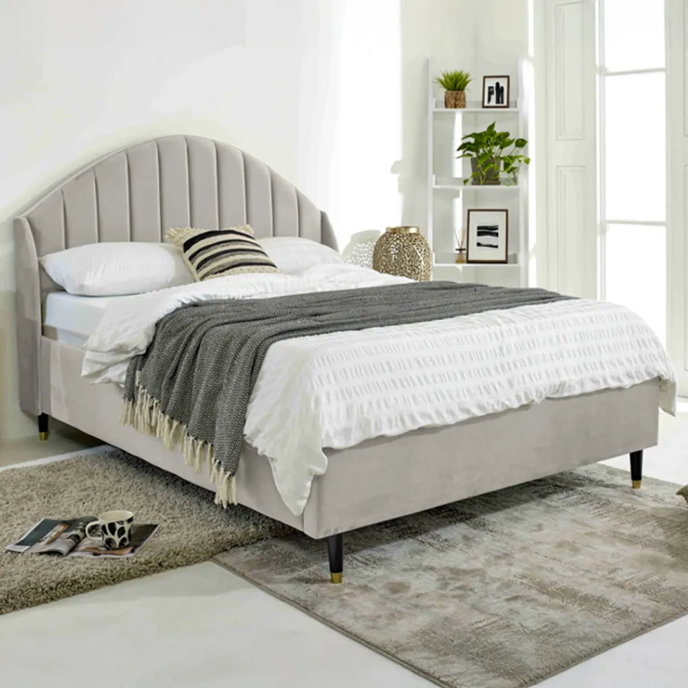 Elysium Single Bed Frame with Curved Winged Headboard - Silver, Velvet