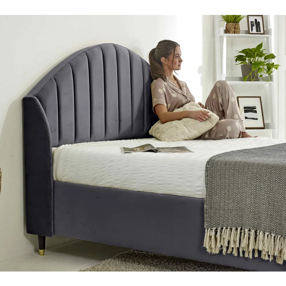 Elysium Small Double Bed Frame with Curved Headboard - Grey, Velvet